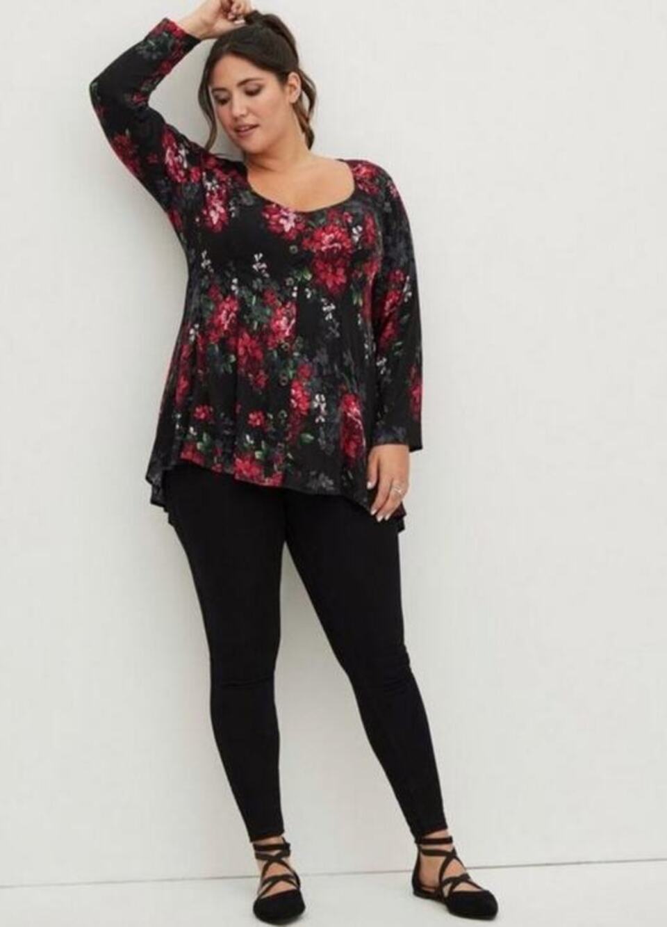 NEW Torrid Stella fit flare button front tunic top plus size black & red whimsy